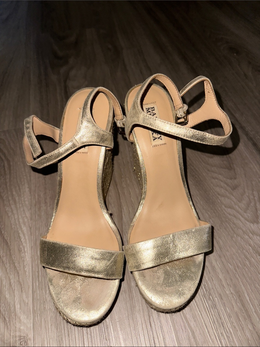 Badgley Mischka Gold Metallic Open-Toe Ankle-Strap Heels